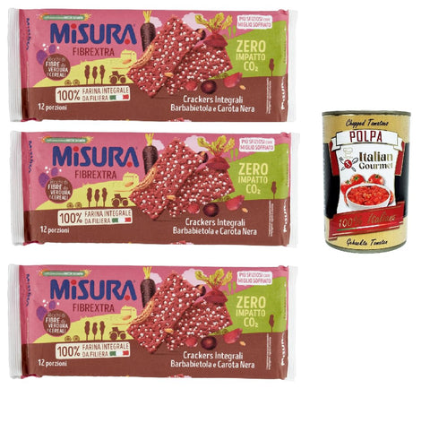Misura Crackers Integrali Vollkorncracker mit Roter Bete und schwarzer Karotte 15 % Ballaststoffe und 100 % Vollkornmehl 3x 385 g italienisch Original