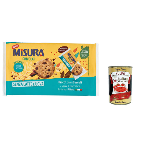 Misura Privolat Kekse mit Müsli und Schokoladenstückchen Ohne Milch und Eier Italienisches Mehl 280 g 3x italienisch Original + kostenlos polpa 400 g