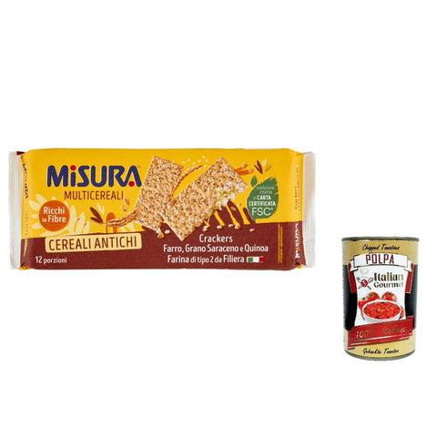 Misura Knabberartikel Misura Crackers ai Cereali Multigrain Getreide cracker - Dinkel Buchweizen und Quinoa 350 g 6x italienisch Original + kostenlos polpa 400 g 8002590023065