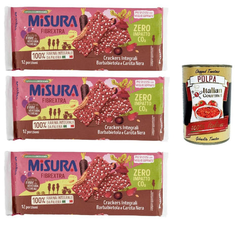 Misura Knabberartikel Misura Crackers Integrali Vollkorncracker mit Roter Bete und schwarzer Karotte 15 % Ballaststoffe und 100 % Vollkornmehl 3x 385 g italienisch Original 8002590065072