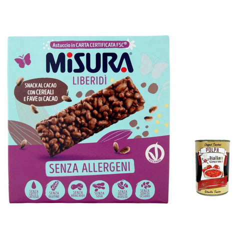 Misura Kochschokolade Misura Snack Liberidì Kakao Snack mit Getreide und Kakaobohnen, allergenfrei, 63 g + Italian Gourme tpolpa 400 g italienisch Original 8002590066598