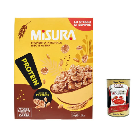 Misura Müsli- & Energieriegel Misura Cereal Multigrain Protein Vollkornflocken, Reis und Hafer - reich an Proteinen und Ballaststoffen, 320 g 12x Original italienisch inkl. Italian Gourmet Polpa 400g 8002590071042