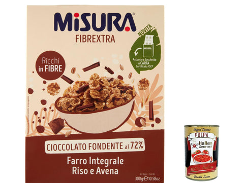 Misura Snack Kuchen & Backwaren 3x Misura Cereali Fibrextra, Müsli mit Schokoladenlöcken, Vollkornschild, Reis und Vollkorn, 300g + Italian Gourmet polpa 400g 8002590071028