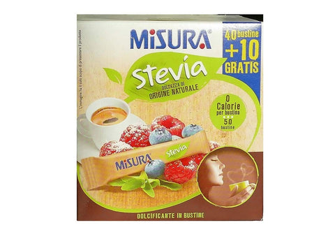 Misura Stevia Dolcificante Zero Calorie Kalorienfreier Süßstoff Zuckerersatz 100% Italienisches Produkt 50 Beutel à 1,5g 6x Original italienisch