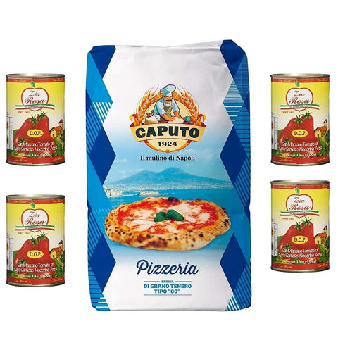 Molino Caputo Brot Mehl Caputo blu Pizzeria '00' Kg. 25 + 4x Zia Rosa DOP Pomodoro San Marzano Tomate aus Kampanien Dose von 400g 8014601025234