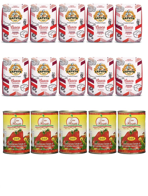 Molino Caputo Testpaket Caputo Cuoco Pizzamehl Mehl ( 10 x 1 Kg ) + Zia Rosa DOP Pomodoro San Marzano Tomate dosen ( 5x 400 g ) italienisch Original
