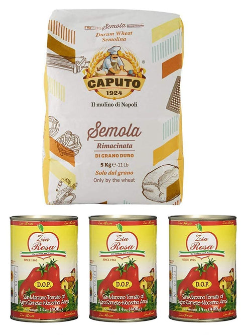 Molino Caputo Längliche Pasta Caputo Hartweizengrieß "rimacinata" Molino Caputo 5kg + 3x Zia Rosa DOP Pomodoro San Marzano Tomate aus Kampanien Dose von 400g 8014601998644