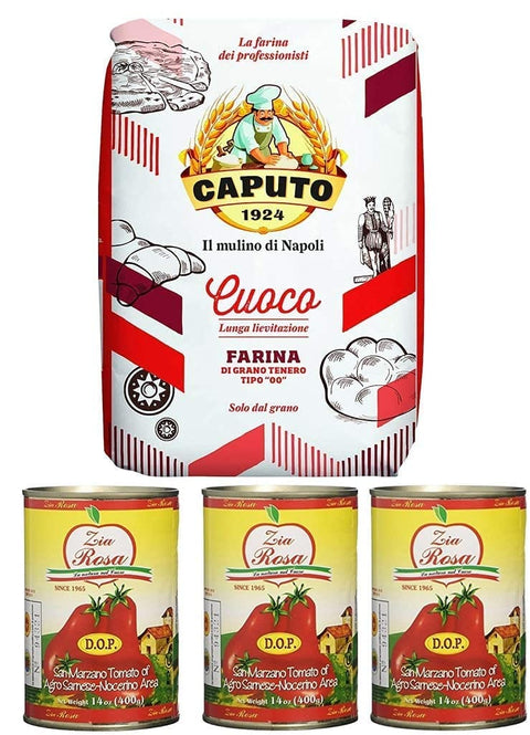 Molino Caputo Testpaket Caputo Cuoco Farina Pizzamehl Mehl 5 Kg + Zia Rosa DOP Pomodoro San Marzano Tomate aus Kampanien Dose von 400 g 3x 400 g italienisch Original