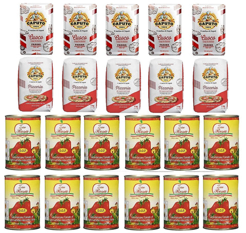 Molino Caputo Testpaket Caputo Pizzeria Pizzamehl Mehl ( 5 x 1 Kg ) + Caputo Cuoco Pizzamehl Mehl ( 5 x 1 Kg ) + Zia Rosa DOP Pomodoro San Marzano Tomate aus Kampanien Dose von 400 g 12x 400 g italienisch Original