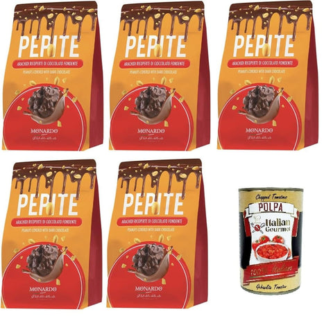 Monardo Pepite Arachidi ricoperte di cioccolato fondente Erdnüsse mit dunkler Schokolade überzogen 5x150 g italienisch Original Pastasauce + gratis polpa 400 g