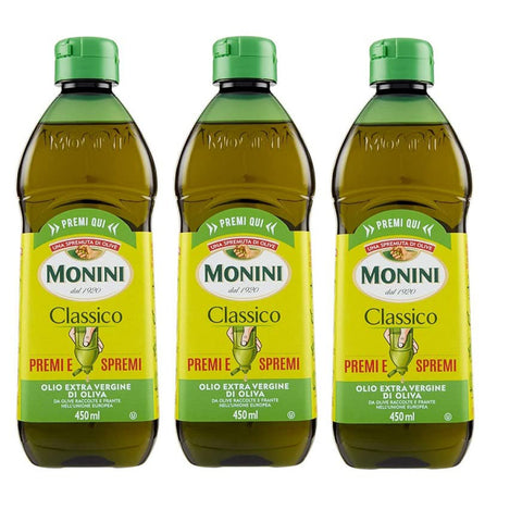 Monini Classico Premi e Spremi Olio Extra Vergine di Oliva Squeeze Natives Olivenöl Extra PET 3x 450ml Original italienisch