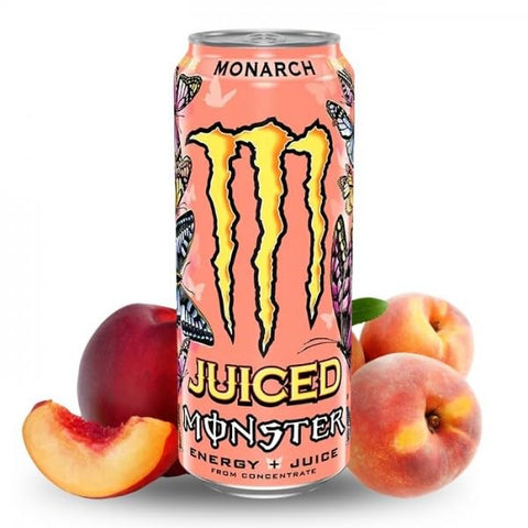Monster Energy Drinks 24x Monster Energy Monarch - koffeinhaltiger Energy Drink mit fruchtigem Geschmack aus Pfirsich und Nektarine - in praktischen Einweg Dosen 500 ml 5060751219316