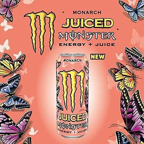 Monster Energy Drinks 24x Monster Energy Monarch - koffeinhaltiger Energy Drink mit fruchtigem Geschmack aus Pfirsich und Nektarine - in praktischen Einweg Dosen 500 ml 5060751219316