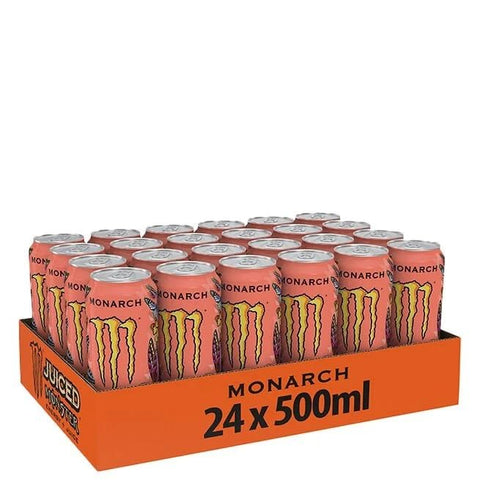 Monster Energy Drinks 24x Monster Energy Monarch - koffeinhaltiger Energy Drink mit fruchtigem Geschmack aus Pfirsich und Nektarine - in praktischen Einweg Dosen 500 ml 5060751219316