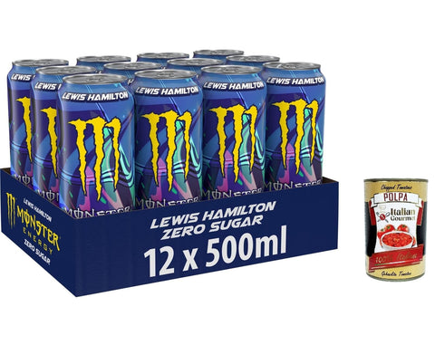 Monster Energy Lewis Hamilton Zero - koffeinhaltiger Energy Drink mit erfrischendem Pfirsich-Nektarinen Geschmack - ohne Zucker und ohne Kalorien 500 ml 48x
