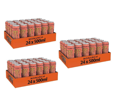 Monster Energy Drinks 72x Monster Energy Monarch - koffeinhaltiger Energy Drink mit fruchtigem Geschmack aus Pfirsich und Nektarine - in praktischen Einweg Dosen 500 ml 5060751219316