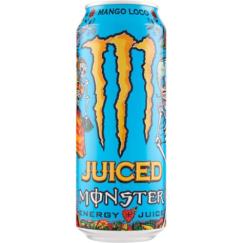 Monster Energy Drinks Monster Energy Juiced Mango Loco Energiegetränk Mischung aus exotischen Säften 500 ml alkoholfreies Getränk Erfrischungsgetränk Sportgetränk italienisch Original 5060639121854