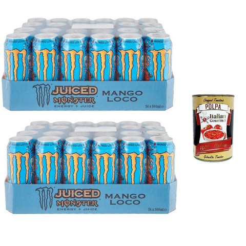 Monster Energy Mango Loco koffeinhaltiger Energy Drink mit tropischem Fruchtgeschmack aus Mango, Guave und Ananas in praktischen Einweg Dosen (48 x 500 ml) italienisch Original