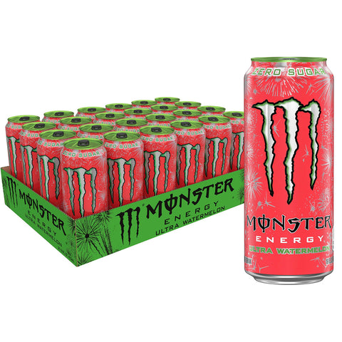 Monster Energy Ultra Watermelon zuckerfreier Energydrink, 473 ml, 24 Stück Energy Drinks italienisch Original