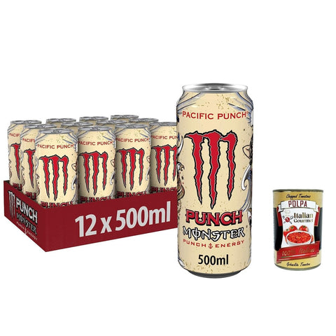 Monster Energy Energy Drinks Monster Energy Pacific Punsch - koffeinhaltiger Energy Drink mit erfrischendem Punsch-Geschmack aus Himbeere, Guave und Kirsche 500ml 24x Original italienisch inkl. Italian Gourmet Polpa 400g 5060751214847