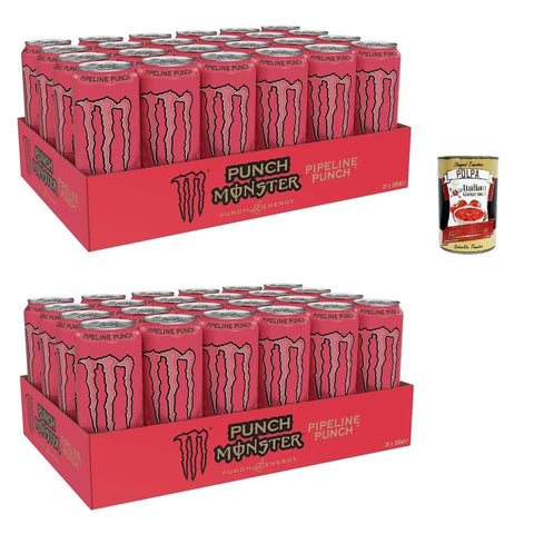 Monster Energy Energy Drinks Monster Energy Pipeline Punch koffeinhaltiger Energy Drink mit erfrischendem Punsch Geschmack aus Maracuja, Orange und Guave in praktischen Dosen (48 x 500 ml) italienisch Original 8032804040014