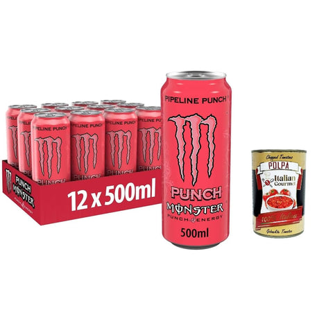Monster Energy Energy Drinks Monster Energy Pipeline Punsch - koffeinhaltiger Energy Drink mit erfrischendem Punsch-Geschmack aus Maracuja, Orange und Guave 500ml 24x Original italienisch inkl. Italian Gourmet Polpa 400g 5060639128846
