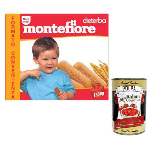 Montefiore Kekse, Zwieback & Chips Montefiore Biscotto per l'Infanzia, dal 4 mese - 1330 g 3x Original italienisch inkl. Italian Gourmet Polpa 400g 8001040421499