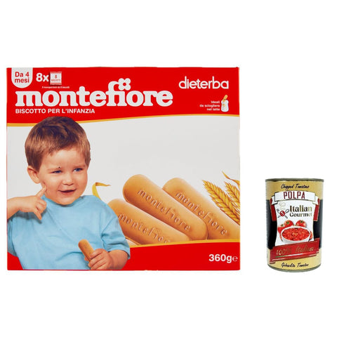 Montefiore - Kekse, Zwieback & Chips Montefiore - Montefiore - Biscotto per l'Infanzia dal 4 mese - 360 g 3x italienisch Original Pastasauce + kostenlos polpa 400 g 8001040090305