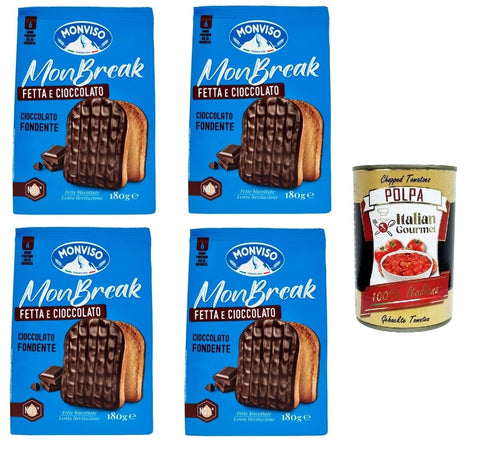 Monviso monbreak cioccolato fondente dunkle Schokolade 4x180 g italienisch Original Pastasauce + gratis polpa 400 g
