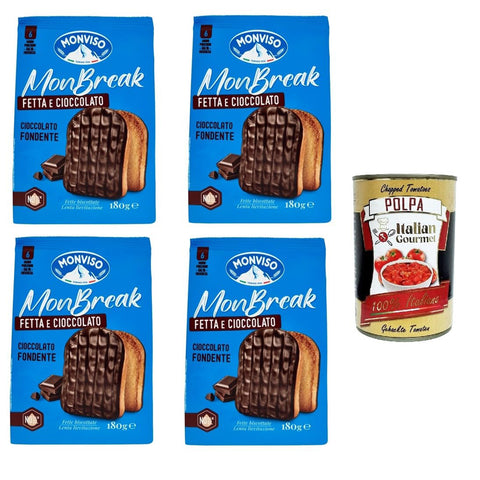 Monviso monbreak cioccolato fondente dunkle Schokolade 4x180 g italienisch Original Pastasauce + kostenlos polpa 400 g