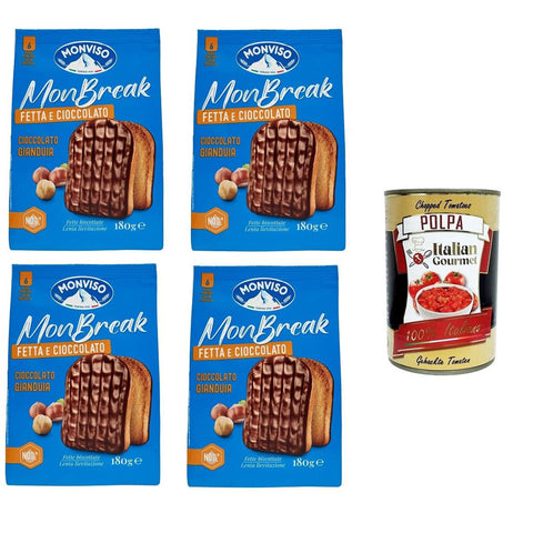 Monviso Monbreak Fetta e cioccolato gianduja Monbreak-Scheibe und Gianduja-Schokolade 4x180 g italienisch Original Pastasauce + kostenlos polpa 400 g