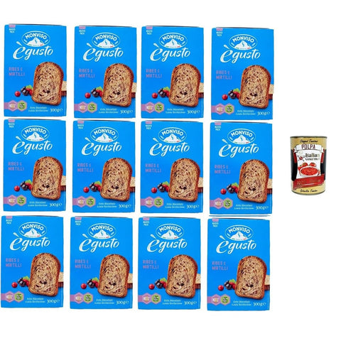 Monviso Fette Biscottate Brot & Backwaren Monviso Fette Biscottate con Ribes e Mirtilli Zwieback mit Johannisbeeren und Blaubeeren 12x300gr Original italienisch inkl. Italian Gourmet Polpa 400g 8032804040014