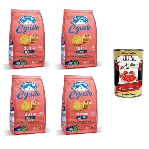 Monviso Knäckebrot Monviso égusto Crustini Classici Klassische Crostini mit nativem Olivenöl extra 4x 120gr Original italienisch inkl. Italian Gourmet Polpa 400g 8032804040014