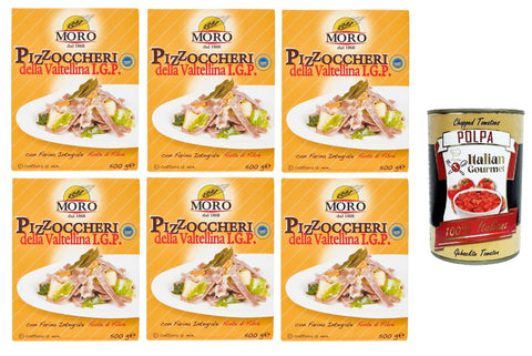Moro dal 1868 Koch- & Backzutaten Moro dal 1868- Pizzoccheri della Valtellina I.G.P. Mit Vollkornmehl, Ballaststoffquelle 6x 500gr + Italian Gourmet Polpa 400g 8009580012986