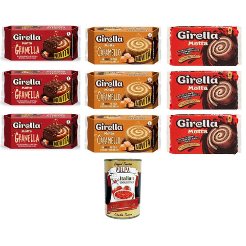 Motta Girella Testpaket Klassisch, mit Kakao und Karamell, umhüllt von Körnern und Schokolade 3x210 g 6x240 g italienisch Original Pastasauce + kostenlos polpa 400