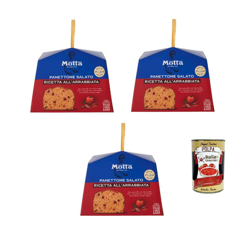 Motta Kategorien 3x Motta Panettone Salato all’Arrabbiata 450g – Mit getrockneten Tomaten, Paprika & Oregano – Rezept von Sternekoch Bruno Barbieri – Herzhafte italienische Spezialität+ Italian Gourmet polpa 400g