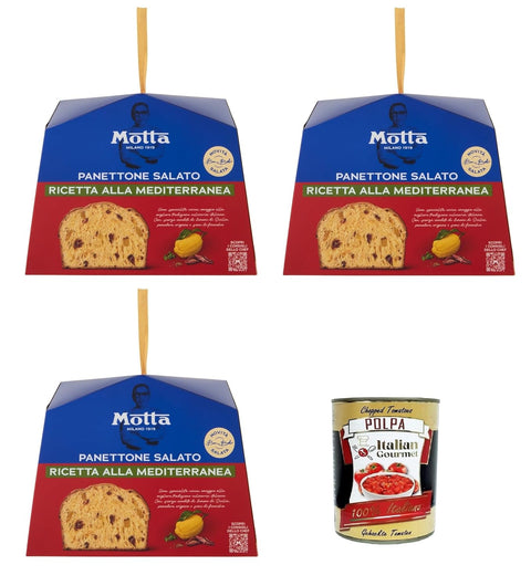 Motta Kategorien 3x Motta Panettone Salato Mediterran 450g – Mit kandierter sizilianischer Zitrone, Tomaten, Fenchelsamen & Oregano – Rezept von Sternekoch Bruno Barbieri–Italienische Delikatesse + Italian Polpa 400gr