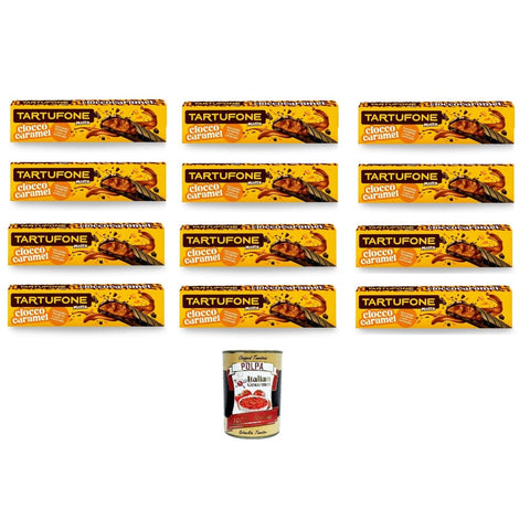 Motta Riegel Motta Tartufone Ciocco Caramel Barra Cioccolato Fondente e Caramello Ciocco Karamell-Riegel aus dunkler Schokolade und Karamell, 12x 150 g Original italienisch inkl. Italian Gourmet Polpa 400g 8032804040014