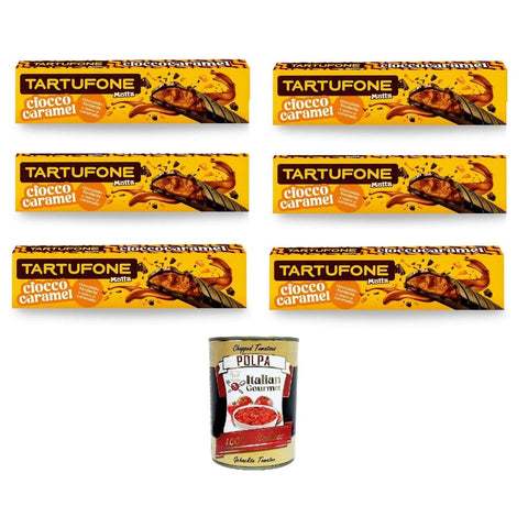 Motta Riegel Motta Tartufone Ciocco Caramel Barra Cioccolato Fondente e Caramello Ciocco Karamell-Riegel aus dunkler Schokolade und Karamell, 6x 150 g Original italienisch inkl. Italian Gourmet Polpa 400g 8032804040014