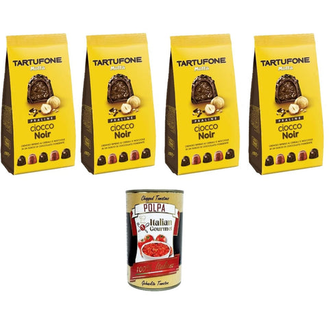 Motta Schokolade Motta Tartufone CioccoNoir Praline Cioccolato Fondente con Ripieno ai Cereali e Nocciole CioccoNoir Pralinen aus dunkler Schokolade mit Getreide-und Haselnussfüllung,4x150g Original italienisch inkl. Italian Gourmet Polpa 400g 8032804040014