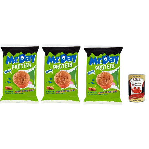 Mr.Day Snack Kuchen & Backwaren Mr.Day Super-Protein-Muffin mit gesalzener Karamellfüllung, Snack-Proteinquelle, ideal für Frühstück, Snack oder Nachmittag, 3x 252 gr Original italienisch inkl. Itlaian Gourmet Polpa 400g 8032804040014