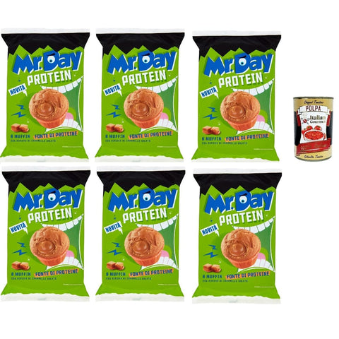 Mr.Day Snack Kuchen & Backwaren Mr.Day Super-Protein-Muffin mit gesalzener Karamellfüllung, Snack-Proteinquelle, ideal für Frühstück, Snack oder Nachmittag, 6x 252 gr Original italienisch inkl. Itlaian Gourmet Polpa 400g 8032804040014