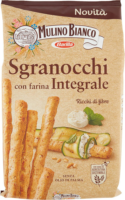 Mulino Bianco Brot- & Käsestangen 3x Mulino Bianco Grissini Sgranocchi con Farina Integrale Grissini mit Vollkornmehl, perfekt als Snack, 200 g 8076809579544