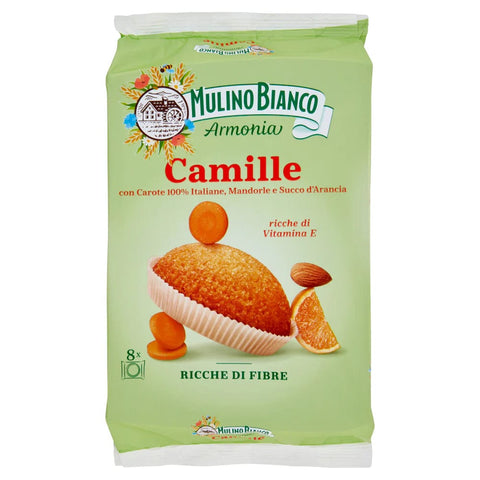Mulino Bianco Caramelle e cioccolato MHD 29/06/2024 Camille Tortine con carote, mandorle e succo d'arancia Törtchen mit Karotten, Mandeln und Orangensaft (304g) 8076809582490