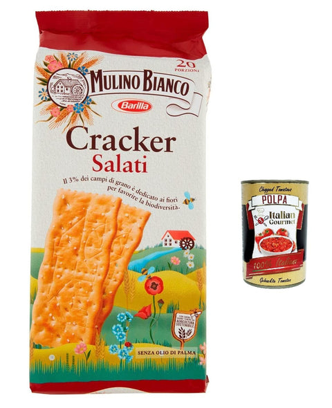 Mulino Bianco Cracker Salati herzhafter Cracker mit nachhaltigem Mehl 500 g + Italian goumet polpa 400 g italienisch Original