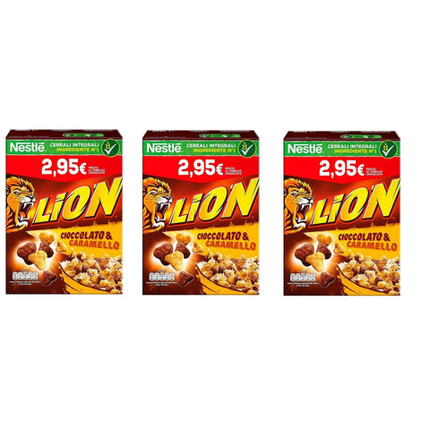 Mulino Bianco Nestlé Lion Cereali Integrali Cioccolato e Caramello Getreide Vollkorn Cereals mit Schokolade und Karamell 400 g 3x italienisch Original Müsli