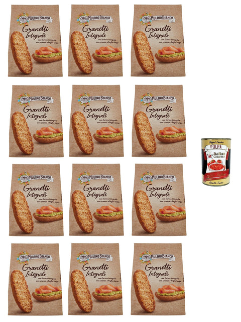 Mulino Bianco Crostini Granetti integrali Vollkorn-Croutons reich an Ballaststoffen 280 g 12x italienisch Original Snack + gratis polpa 400 g
