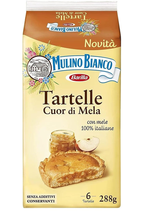 Mulino Bianco Kekse 16x Mulino Bianco Tartelle Cuor di Mela, Törtchen mit 100% italienischen Äpfeln, Biskuit und Mürbeteig, ohne Palmöl und ohne Konservierungsstoffe, 288g + Italian Gourmet polpa 400g 8076809581394