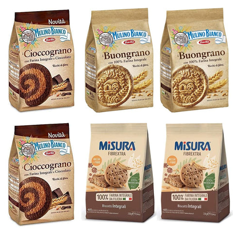 Mulino Bianco Cioccograno Vollkorn kekse mit schokolade 350 g + 2x Misura Fibraextra Integrali Vollkorn kekse 330 g + 2x Mulino Bianco kekse Buongrano 100% Vollkorn 350 g biscuits italienisch Original