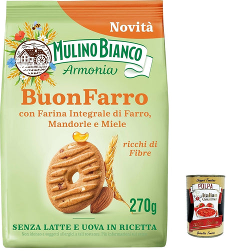 Mulino Bianco BuonFarro Kekse Mürbeteigkekse mit Dinkelvollkornmehl Mandeln und Honig 3x 270g italienisch Original